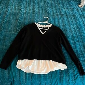 Black sweater with fake white undershirt